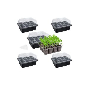 Bonviee 5-Pack Seed Starter Tray Kits – Plant Starter Set with Adjustable Humidity Dome and Base | Indoor Greenhouse Mini Propagator for Seed Germination (12 Cells per Tray, Black)